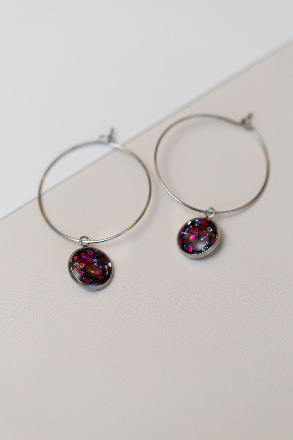 Chloe Fine Silver Hoops in Midnight