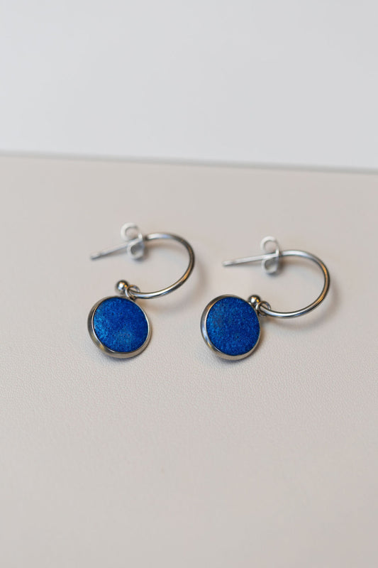 Beatrice- Silver small hoops in Cobalt Blue