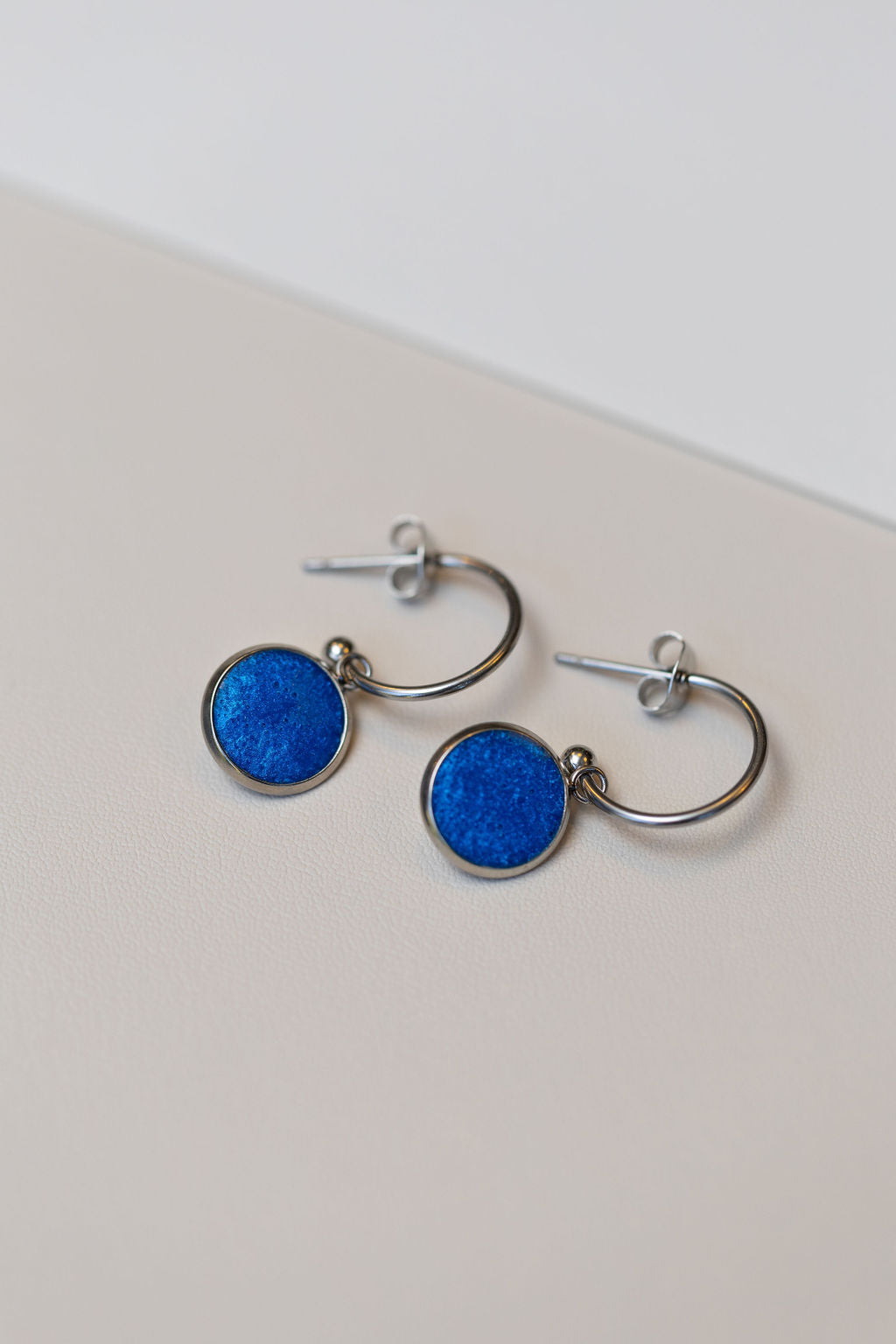 Beatrice- Silver small hoops in Cobalt Blue