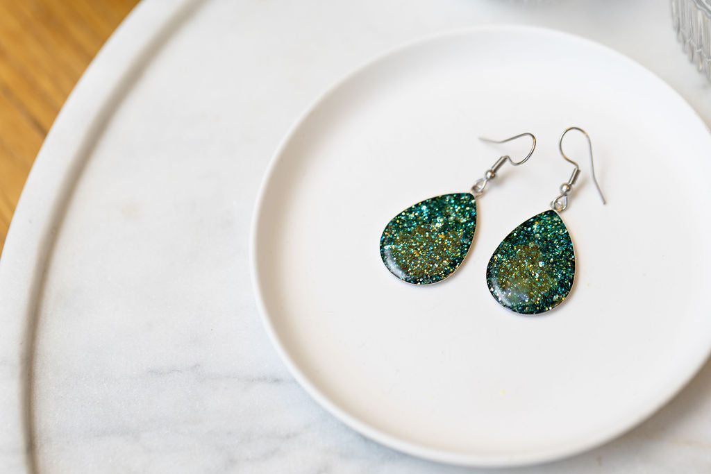 Ava - Silver Drop Earrings in Emerald Green