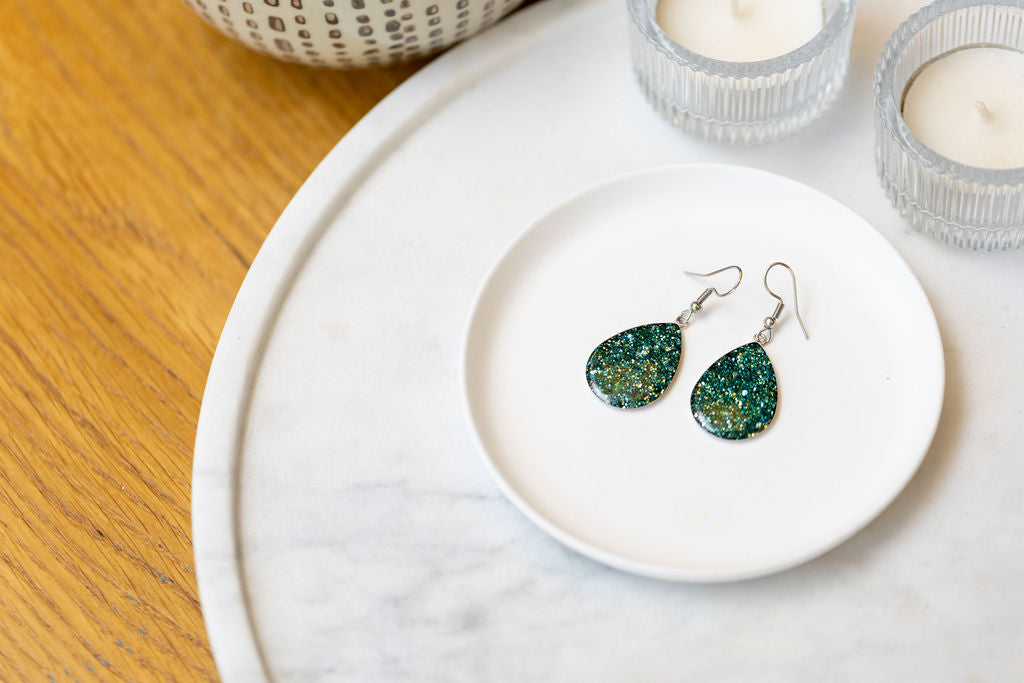 Ava - Silver Drop Earrings in Emerald Green